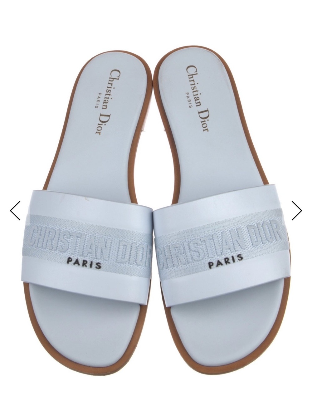 Dior Baby Blue Leather & Canvas Logo Slide Sandals - Picture 1 of 3